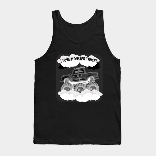 I Love Monster Truck Black and White Design Tank Top by The Friendly Introverts